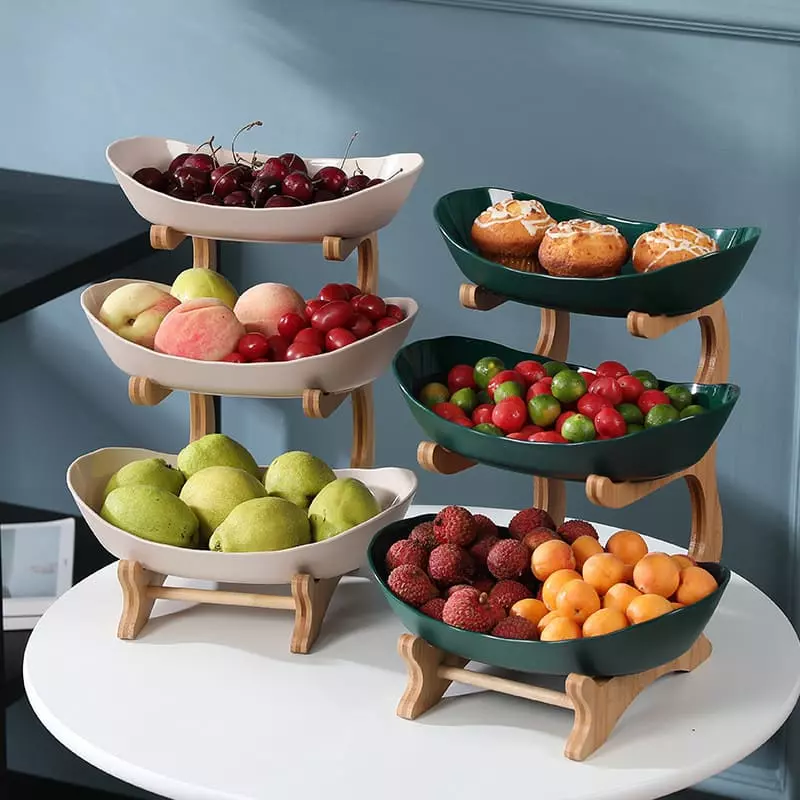 Fruteira de Mesa Cesta de Fruta Bambu 3 Camadas
