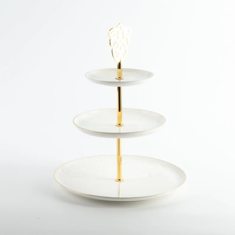 Alternative view of Bandeja De Servir Em Camadas De Aço Inox - Branco e Dourado