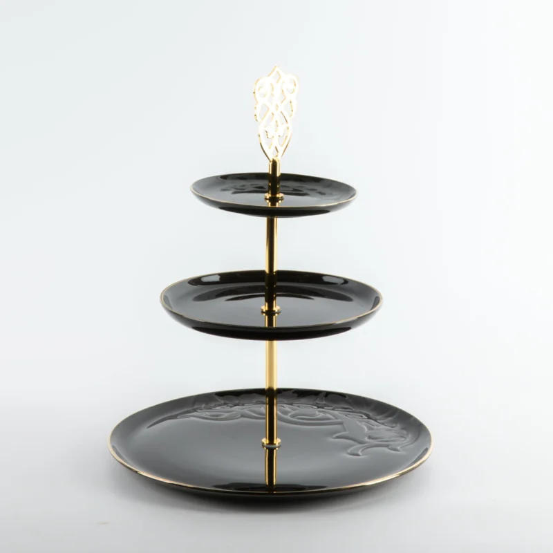 Alternative view of Bandeja De Servir Em Camadas De Aço Inox - Preto e Dourado