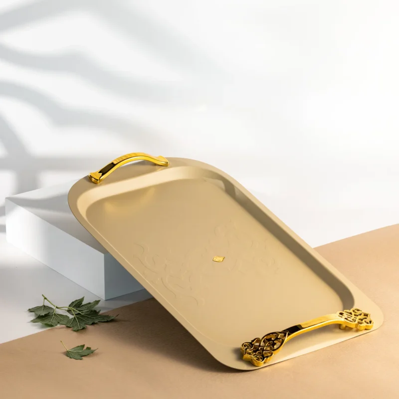 Bandeja Decorativa em Aço Inox - Marfim e Dourado