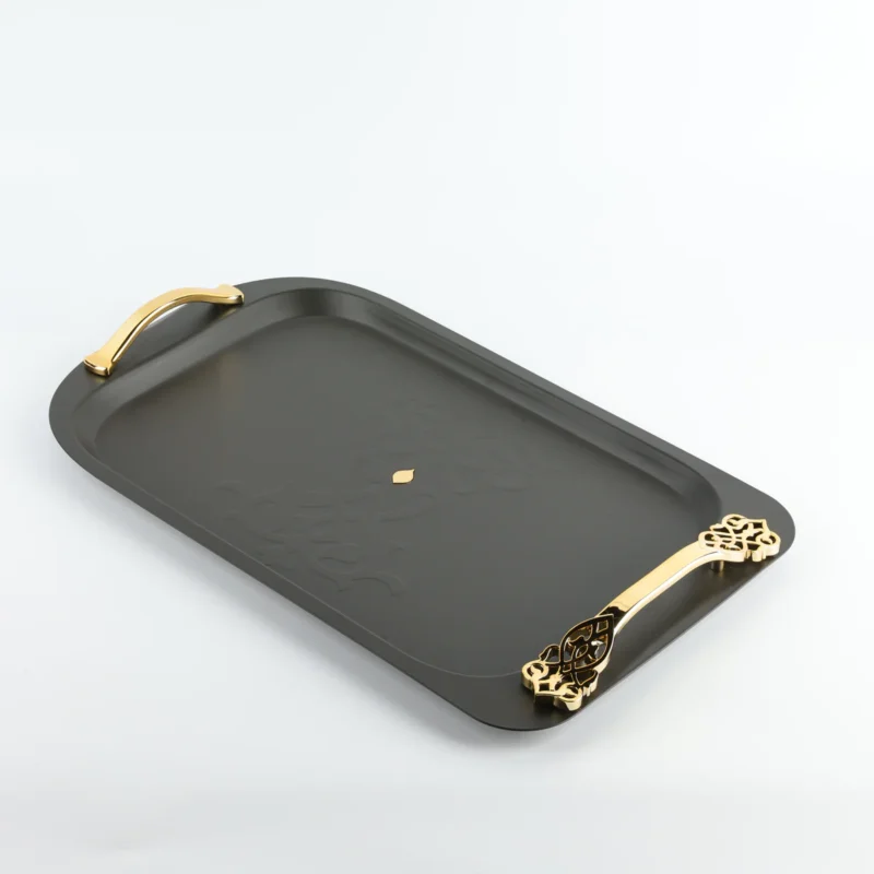 Alternative view of Bandeja Decorativa em Aço Inox - Preto e Dourado
